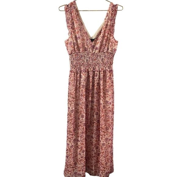 Banana Republic Floral Smocked Waist Double V Midi Dress Size 10P - Picture 1 of 11